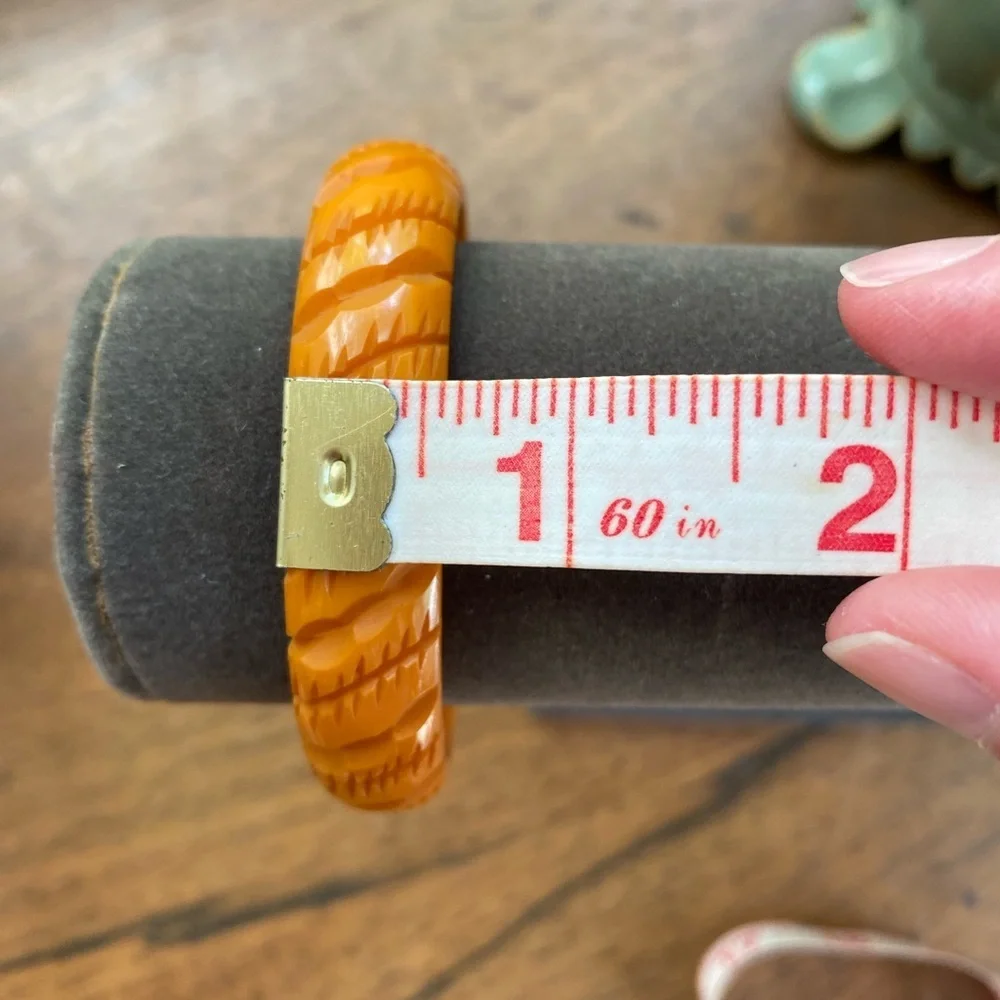 Vintage Bakelite Amber Carved Bangle Bracelet